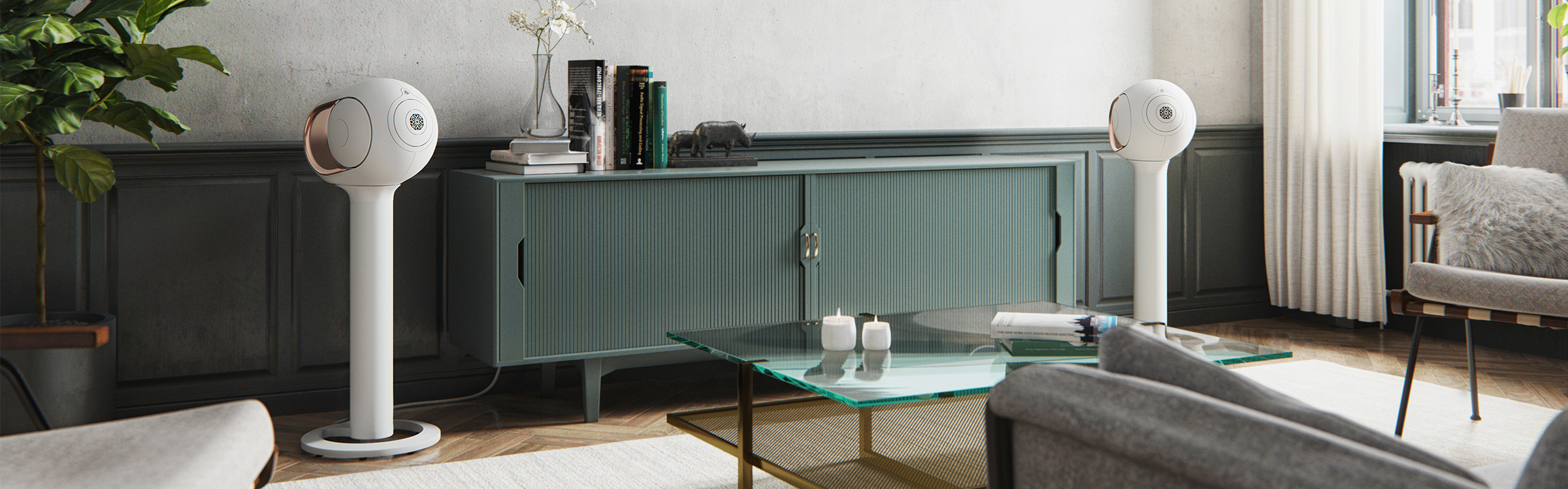 Deux Devialet Phantom I sur le socle Tree